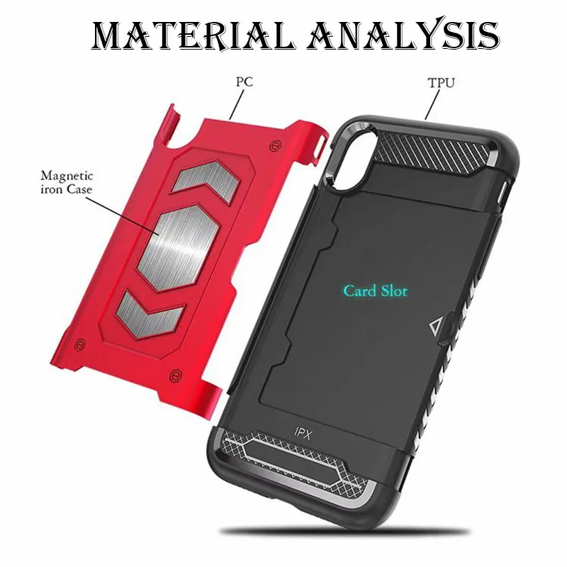 2 In 1 Magnetic Car Mount Armor Case for iPhone X XR XS Max Card Holder 6 6s 7 8 Plus Shockproof Coque Capa |