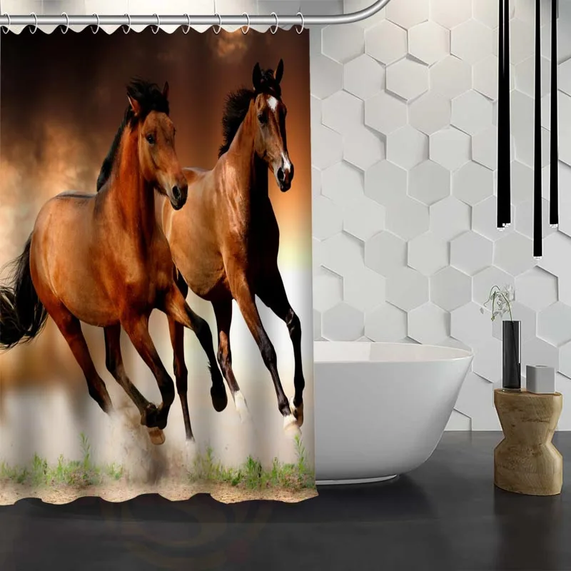 

Custom Pentium of the horse Shower Curtain With Hooks Polyester Fabric Printing Shower Curtain for Bathroom