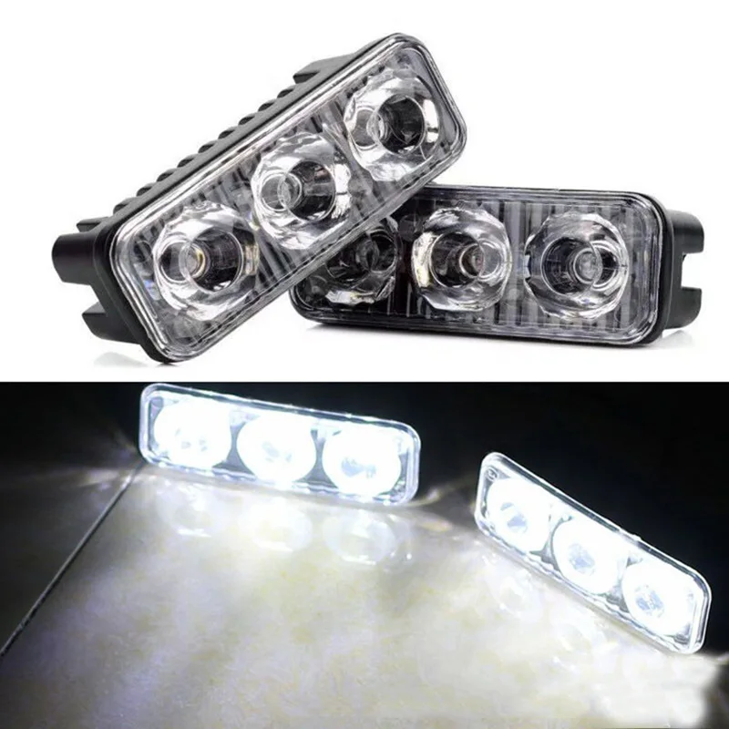 

2pcs Waterproof Universal Car High Power Aluminum LED Running Lights with 3-LED Lens 12-24V White 6000K DRL Fog Lamps