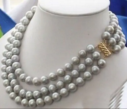 

triple strands 8-9mm natural south sea gray pearl necklace 18"