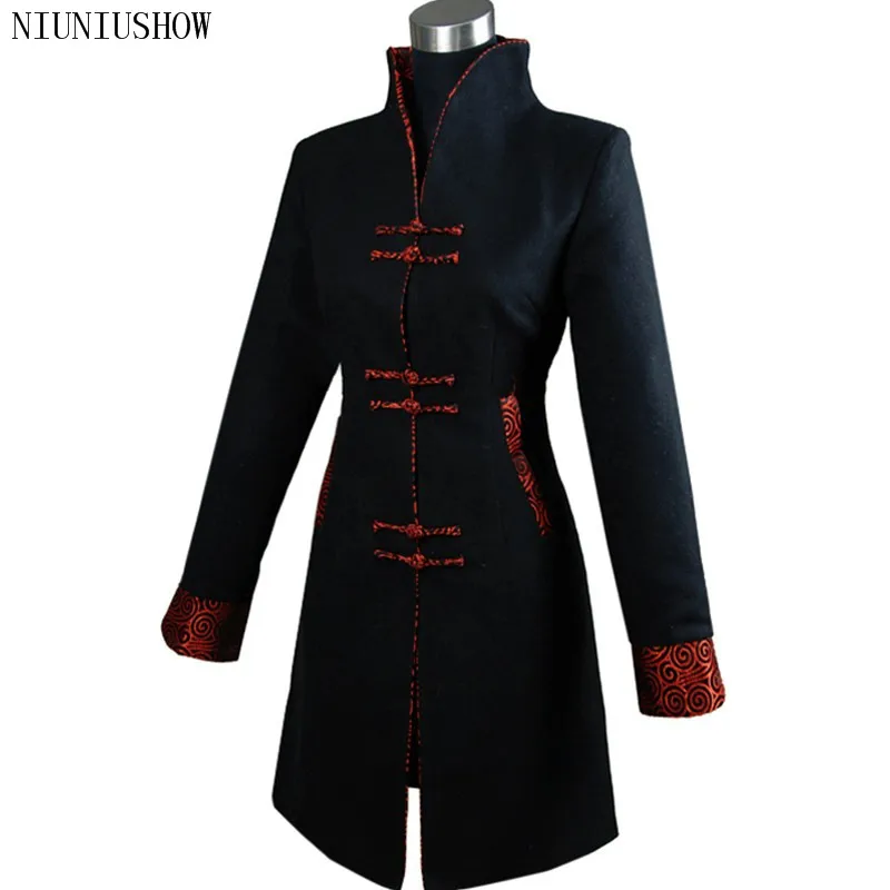 Черная зимняя длинная кашемировая куртка в китайском стиле Размеры S M L XL XXL XXXL 4XL