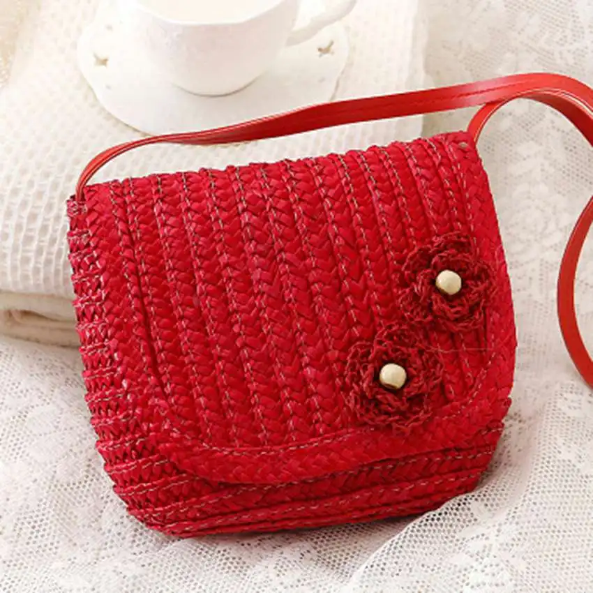 Ethnic wind flip small flower woven bag small purse wallet grass bag package leisure travel beach bags