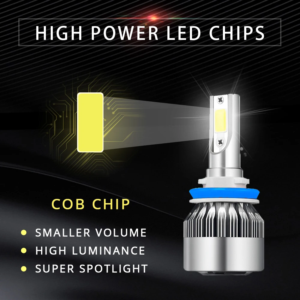 AILEO 4 шт./2 шт. H16 LED H27 9003 9004 9005 9006 9007 9008 9012 5202 HIR2 HB3 HB4 C6 Автомобильные фары лампы 3000K 8000k