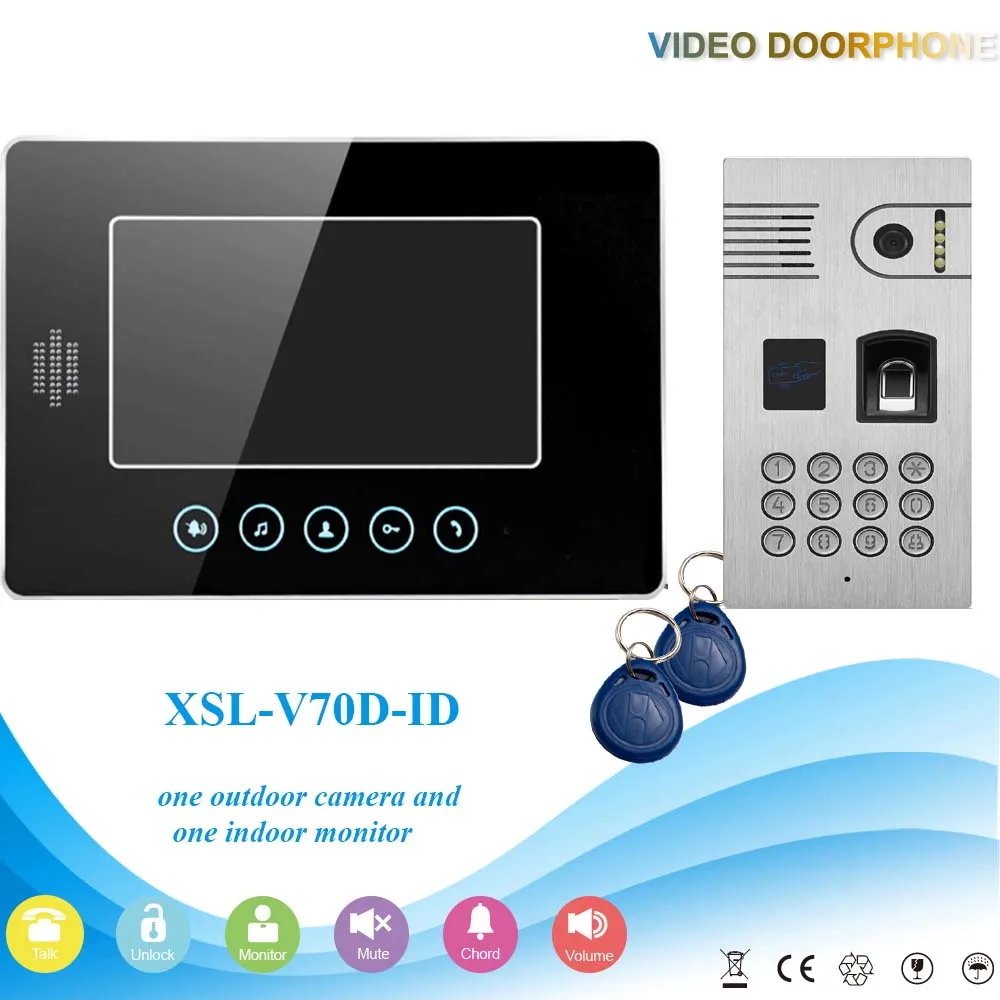 V70T2IDFR1V1 YobangSecurity видеодомофон 7 дюймов монитор видео дверной звонок отпечатков пальцев пароль Камера Системы RFID Доступа Управление - Цвет: V70T2IDFR1V1