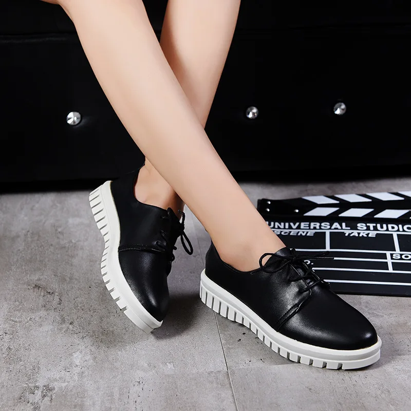 Женщины Плоские Туфли На Платформе 2017 Новый Женщина Кожаный Шнурок до для Дам