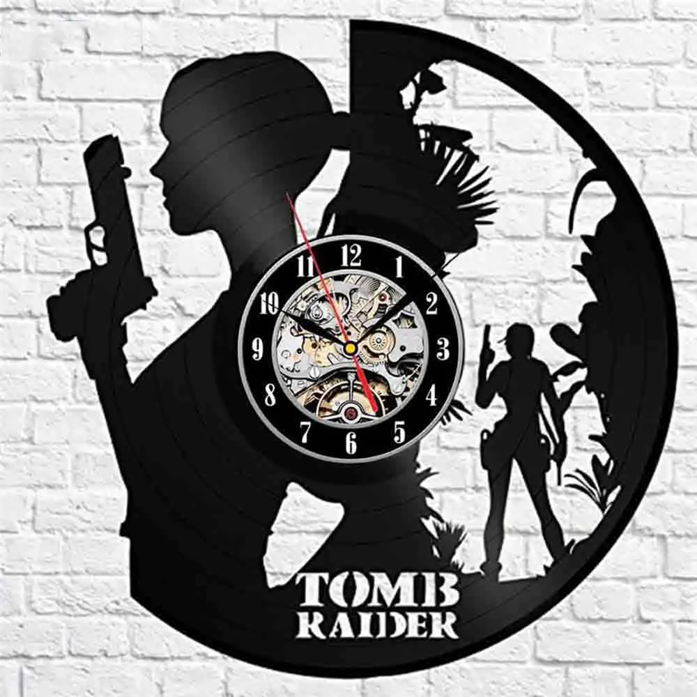 Новые разделенные Wandklok Горячие виниловые настенные часы дизайн Tomb Raider часы 3d Декоративные Подвесные CD пластинка часы искусство домашний декор
