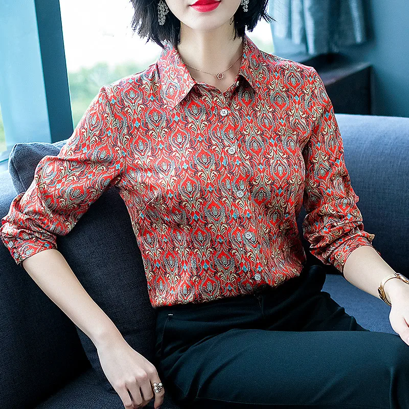 Женская блузка MLCRIYG офисная из натурального шелка с длинным рукавом и