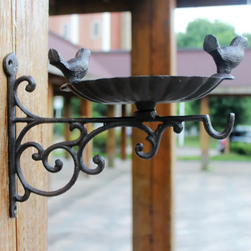 European Vintage Wall Mounted Cast Iron Bird Feeder, Retro Metal Bird Bath Plate with Hook, Heavy Duty Bird Feeder for Outdoor Garden Decor image 2