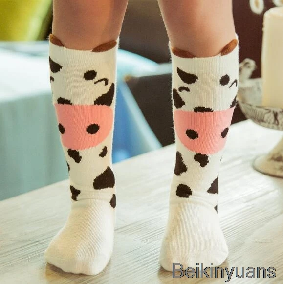 C695 cow 1 pair male baby girl socks warm cartoon fox cotton cute knee socks unisex fashion cartoon baby warm boots socks cartoon - Цвет: C695 cow