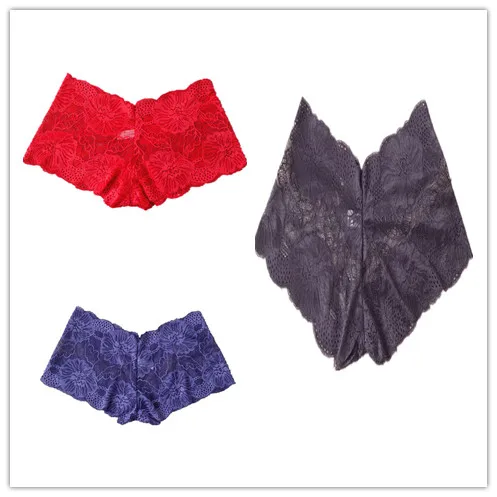red blue black 3 шт./лот, женские боксеры, нижнее белье, сексуальные мягкие кружевные французские трусики, шорты, женские трусики, нижнее белье для женщин - Цвет: red blue black