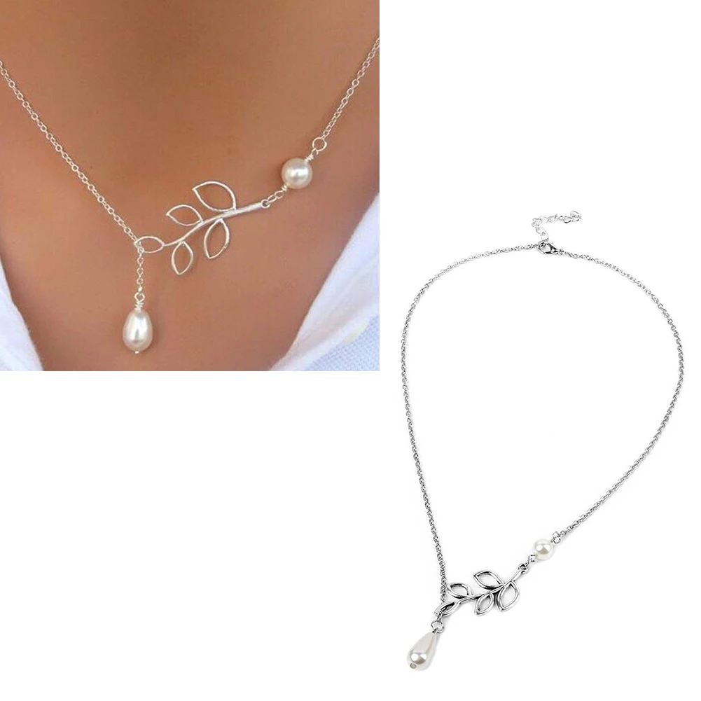 Fashion Jewelry Pendant Chain Pearl Choker Creative Simple Leaf Shape Water Drop Charm Necklace For Women Colorful | Украшения и