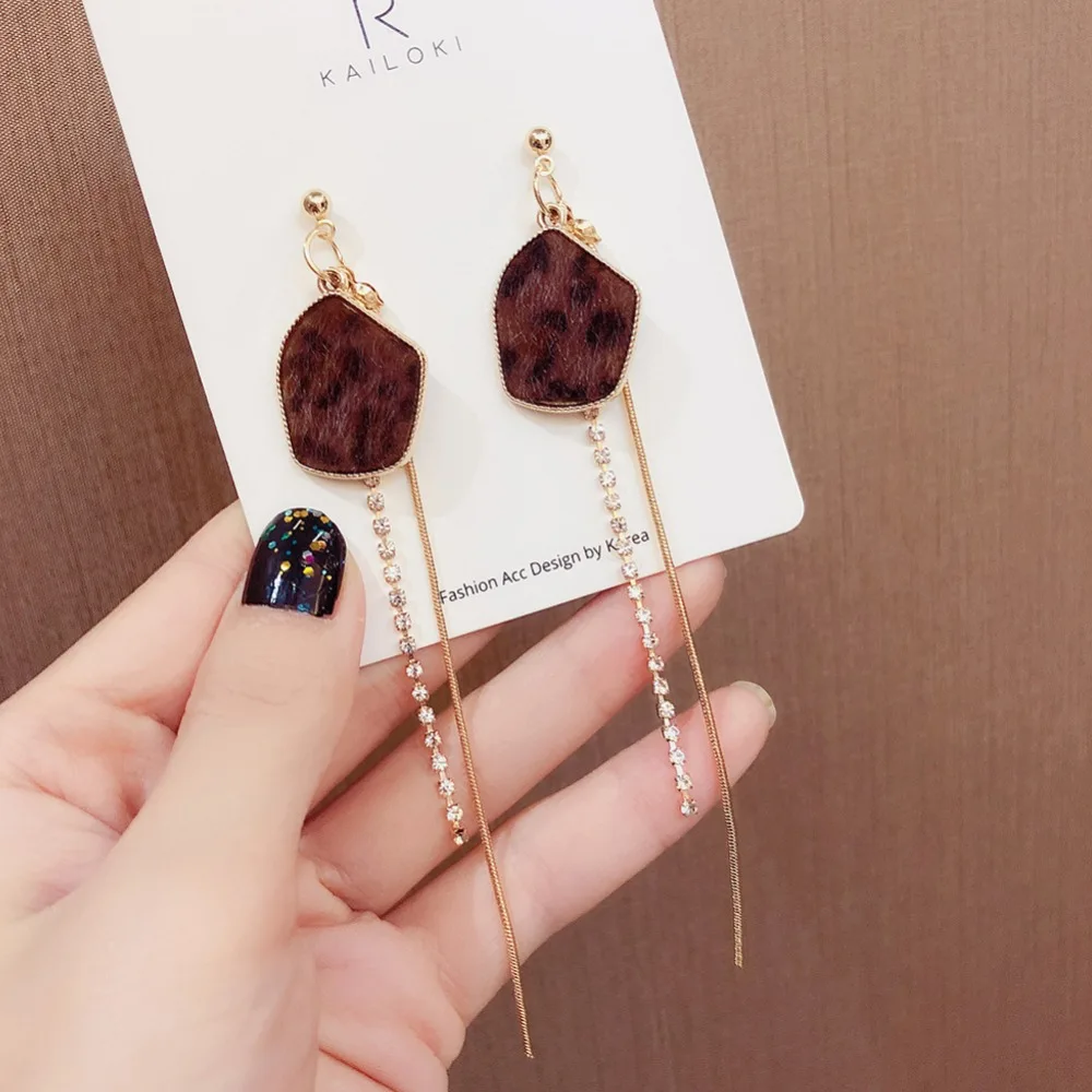 Лидер продаж Леопардовый принт сережки-гвоздики с длинной бахромой неправильные