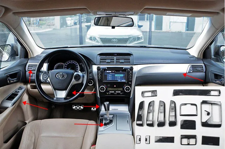 HighQuality mahogany cherry wood carbon fiber 3D interior trim special modified car parts accessories for Toyota Camry 2012-2015 |