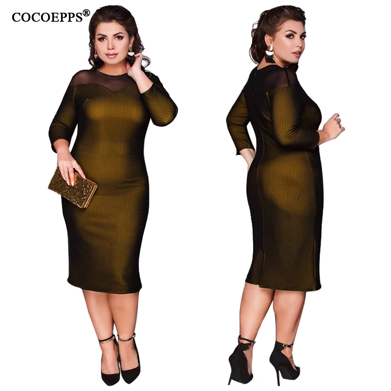 COCOEPPS 6XL плюс размер женское перспективное платье большого размера Сетчатое сексуальное платье для вечеринок большой размер теплая Женская одежда Vestidos