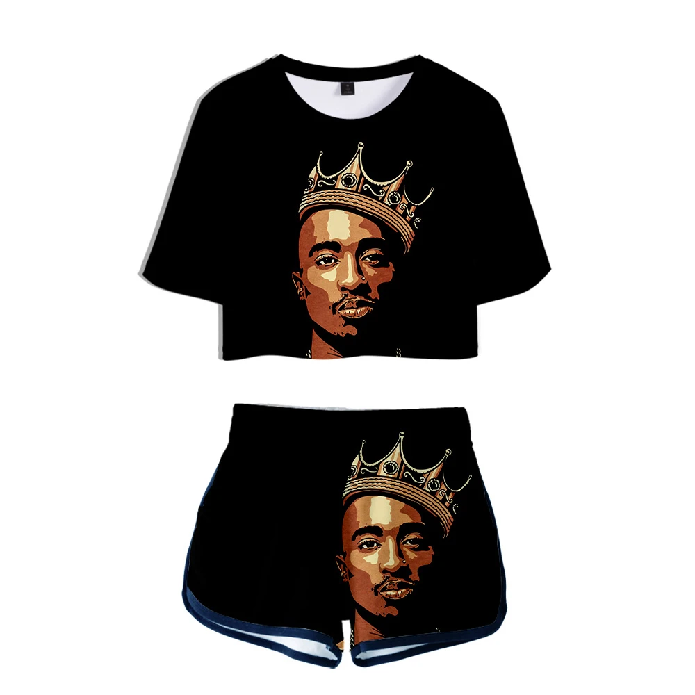 2PAC летний крутой Женский Повседневный комплект из двух предметов с 3D принтом K-POP