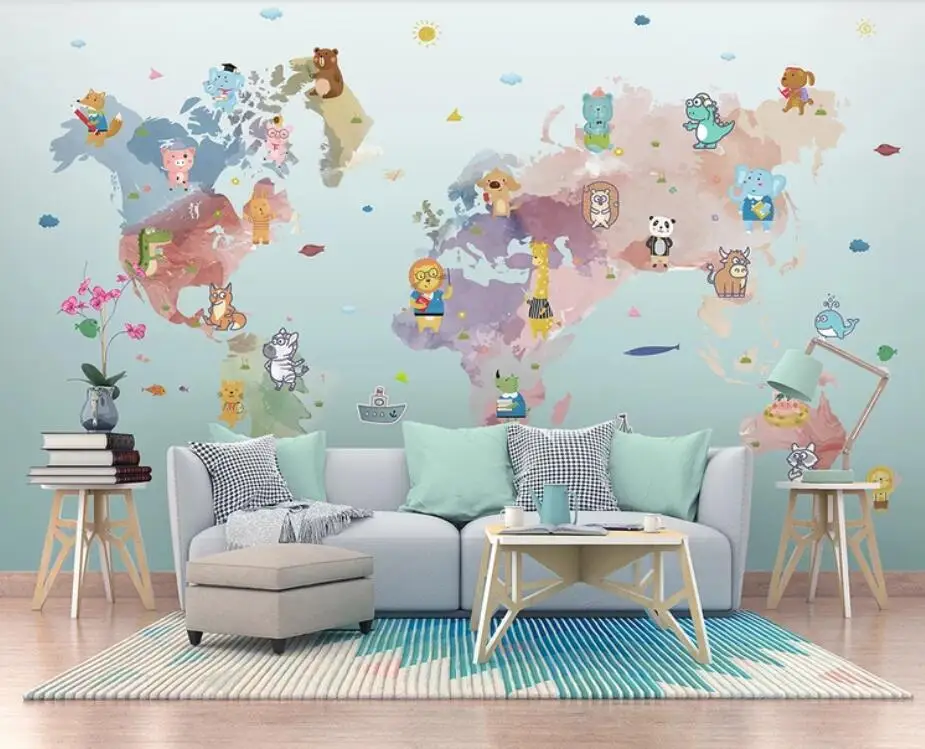 3D Картонный зоомир обои-картинки для гостиной спальни художественных настенных наклеек контактной бумаги рулон 3D на заказ.