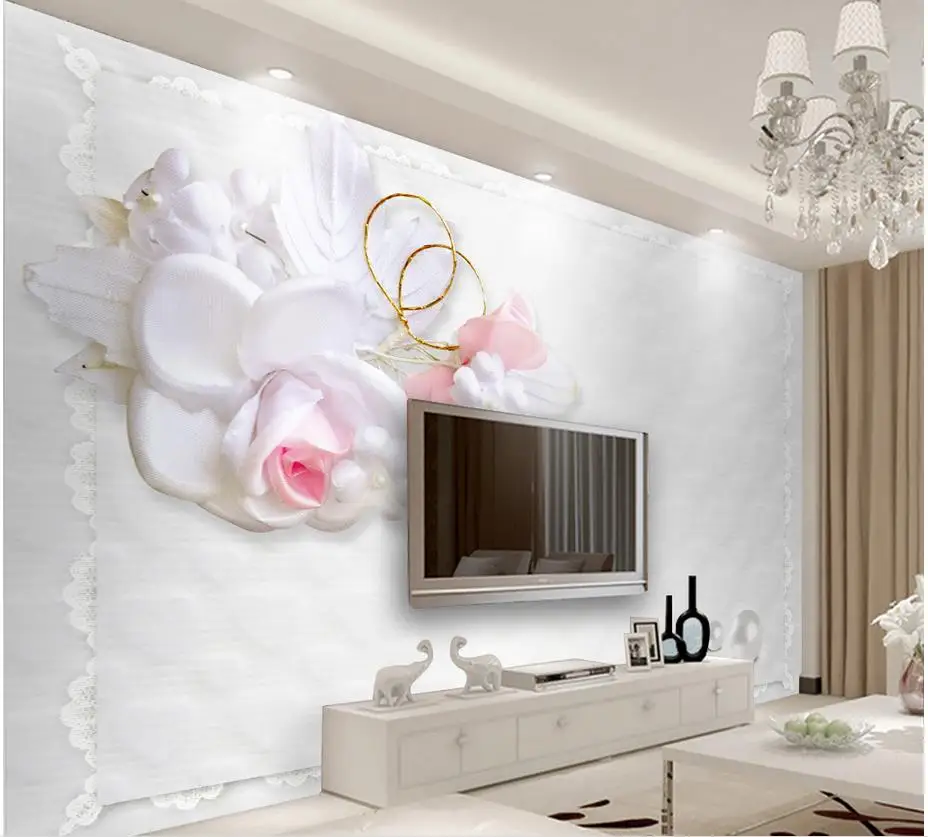 3d Природа обои простые трехмерные белые розы росписи для гостиной|wallpaper mural|3d