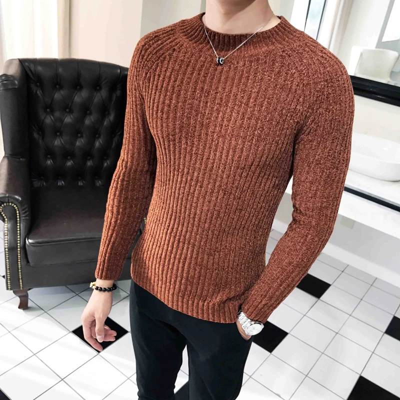 Sweater spring and autumn men's slim half-neck solid color sweater British style casual pullover bottoming | Мужская одежда