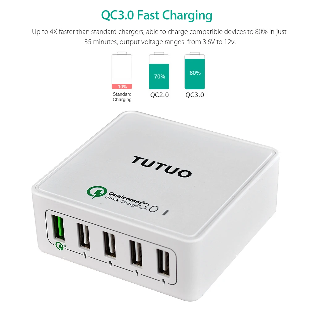 TUTUO Quick Charge 3 0 мобильный телефон зарядное устройство с 5 портами быстрая зарядка USB