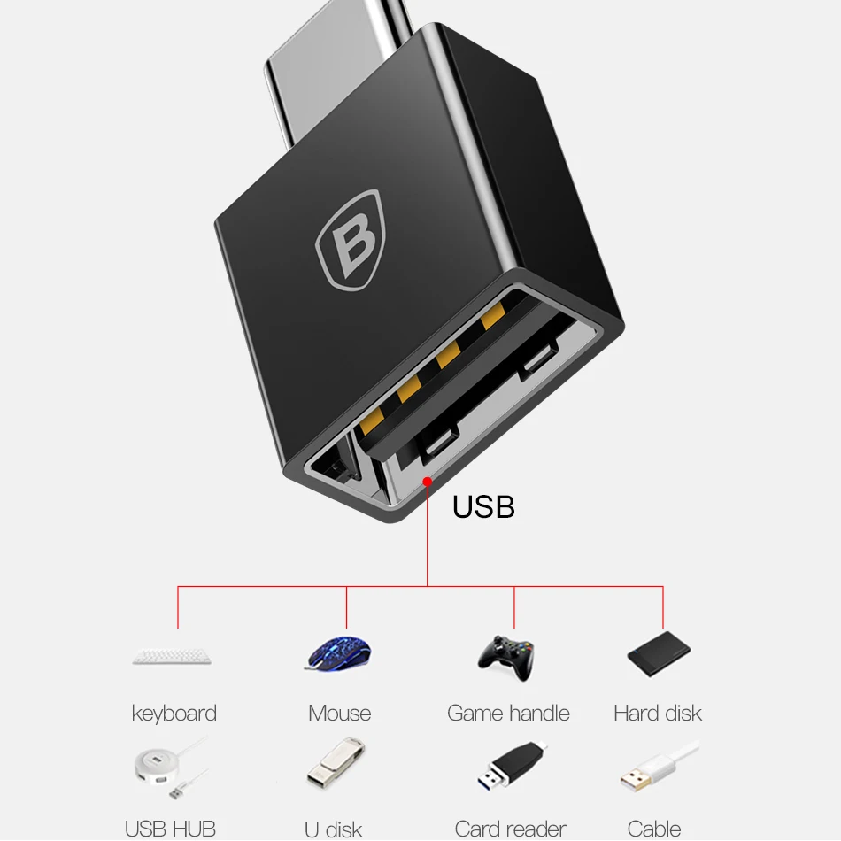 Адаптер OTG Baseus с Type C на USB для устройств Android 2.4A черный|baseus type c|otg usb adapterbaseus c |
