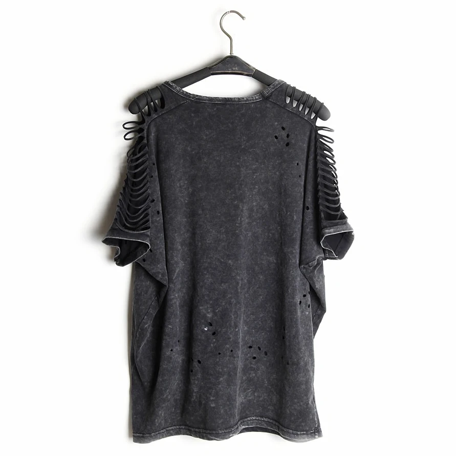 Women Punk Rock T-shirt Graffiti Print Vintage Hollow Out Batwing Sleeve Washed Tees Hip Hop Plus Size Tops | Женская одежда