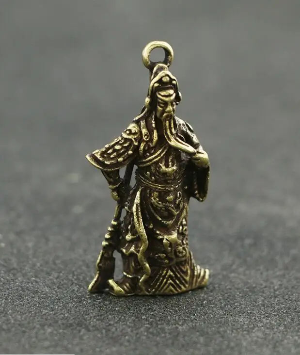 Коллекционный китайский чистый латунный резной Guan Yu Gong изысканный маленький