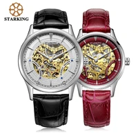 starking automatic self wind lovers watch relogios stainless steel genuine leather skeleton mechanical wrist watches aml0185