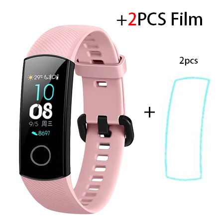 add 2pcs film Смарт-браслет huawei Honor Band 5, Монитор кислорода в крови, магический цветной сенсорный экран, для измерения пульса, сна, сна - Цвет: add 2pcs film