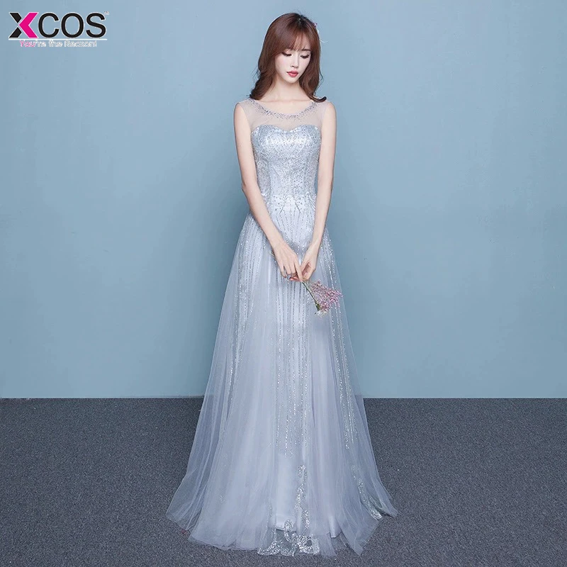 Vestidos largos Xcos женские элегантные цвета шампанского золотое платье с блестками
