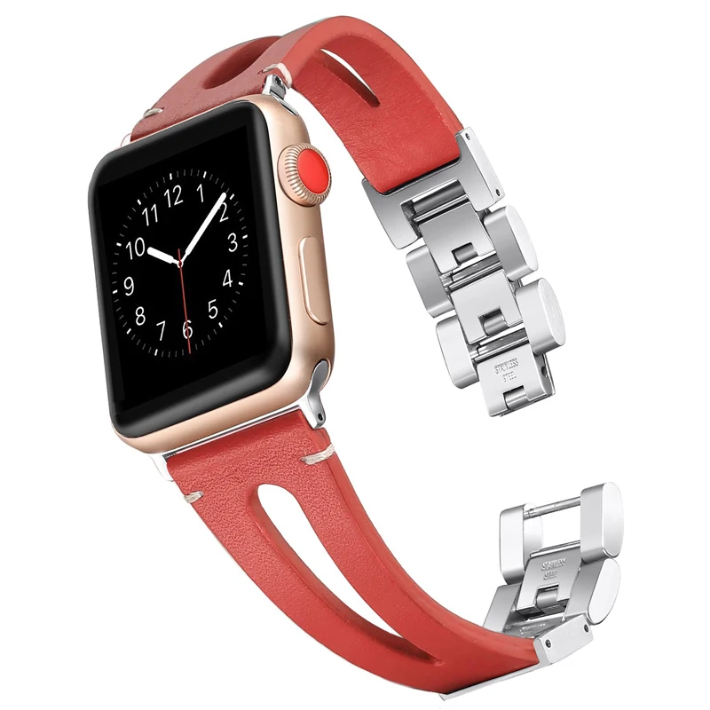 Звеньевой браслет для apple watch 6 band 44 мм 40 42 38 ремешок из натуральной кожи iwatch pulseira