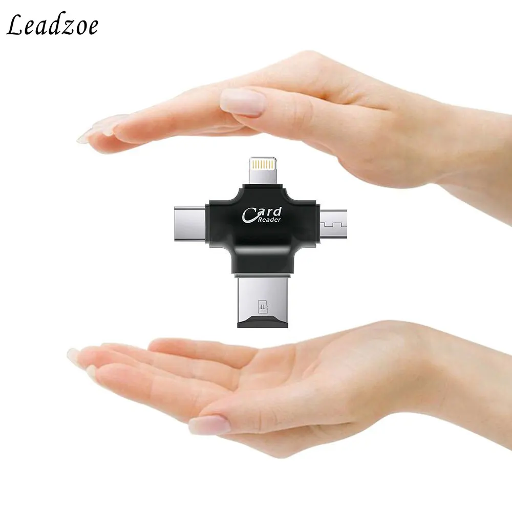 Кардридер Leadzoe 4 в 1 USB Type C Lightning Micro SD кардридер для iPhone iPad Smart адаптер чтения карт OTG
