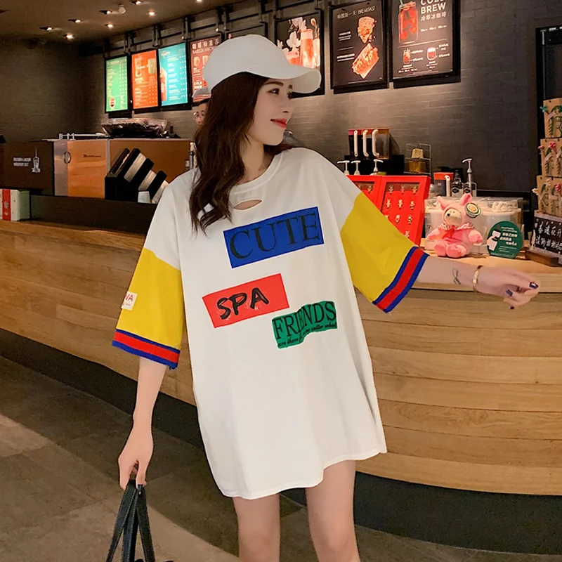 Женская футболка с короткими рукавами Cec свободная удлиненная в Корейском стиле