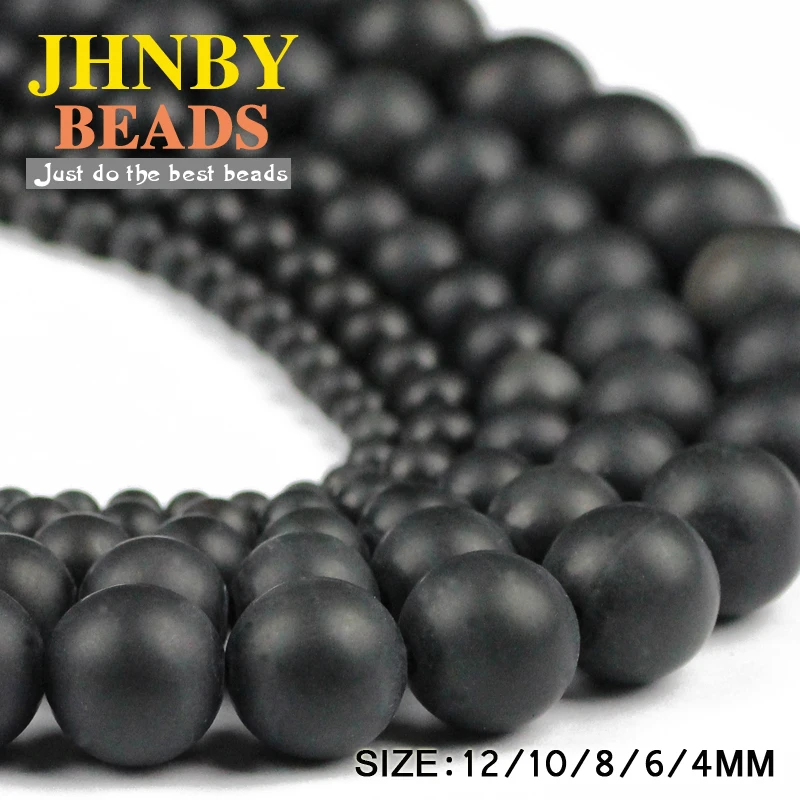 

JHNBY Matte Obsidian Natural Stone High quality Black Round Loose beads 4/6/8/10/12MM Jewelry bracelet making accessories DIY