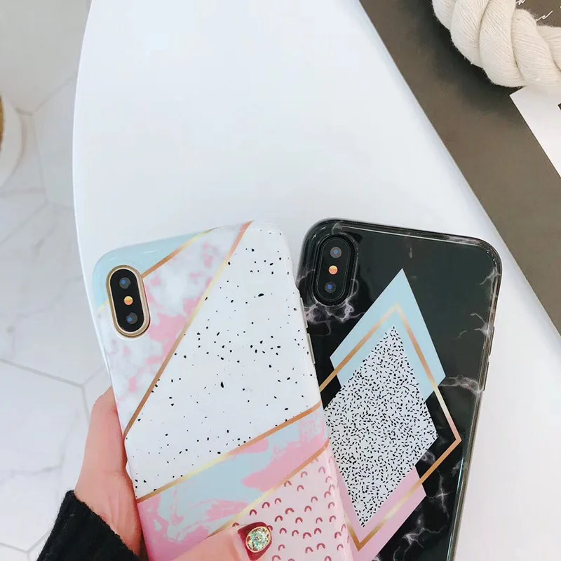 Карамельный цвет Мрамор чехол для iPhone X 6 S 7 8 забавные Соединенные геометрические