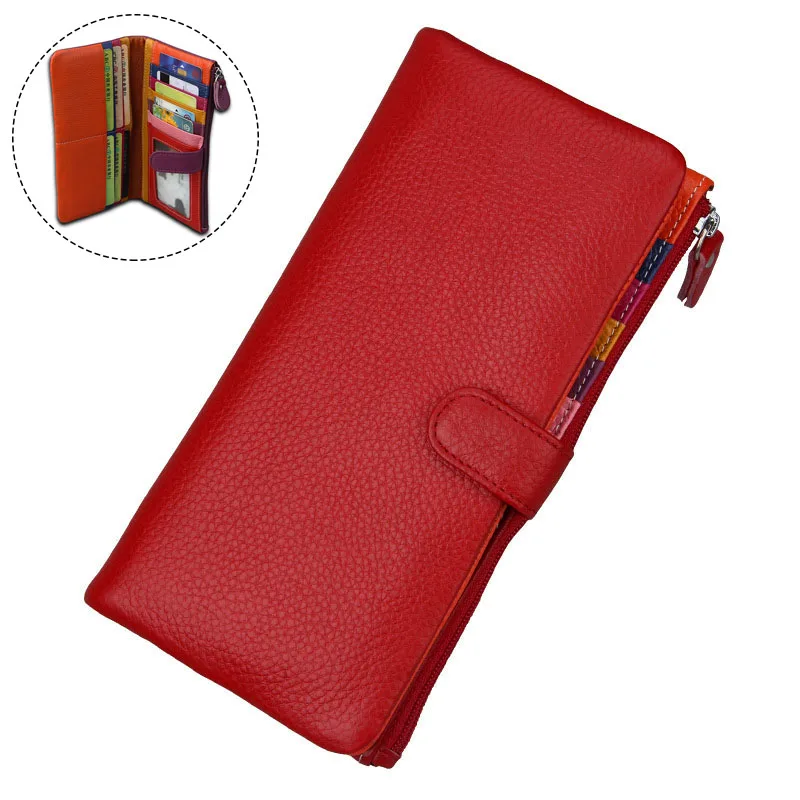 Bifold Red Модный женский кошелек, кошелек из натуральной кожи, цветной дизайн, Женский кошелек из коровьей кожи, повседневный тонкий кошелек для денег, женские кошельки, клатч - Цвет: Bifold Red