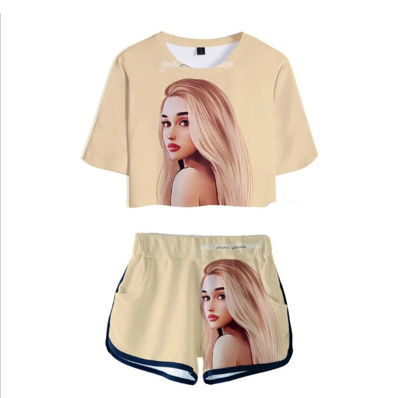 Женские летние комплекты KPOP ariana grande короткий топ с 3D принтом коротким рукавом и