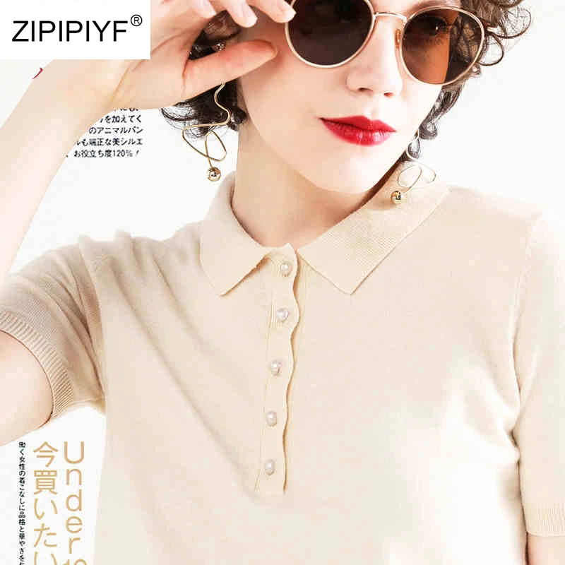 Свитер женский осенне-зимний однотонный с отложным воротником и жемчужинами AB002 |