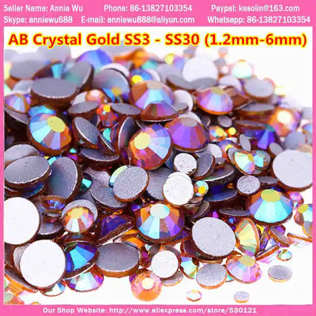 ab golden yellow Ss6(1,9 мм-2 мм) 1440 шт. Сваровски ногти Круглый плоской задней Номера исправлениях блеск ногтей камни DIY 3d ногтей телефоны украшения поставки стеклянные стразы для ногтей - Цвет: ab golden yellow
