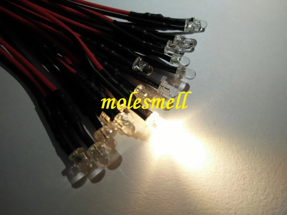 1000pcs 3mm 5v warm White water clear round LED Lamp Light Set Pre-Wired 3mm 5V DC Wired