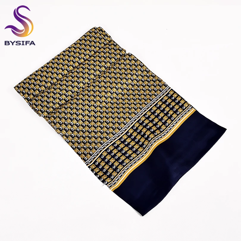 Мужской шелковый шарф [BYSIFA] темно синий или Золотой Длинный из 100% чистого шелка
