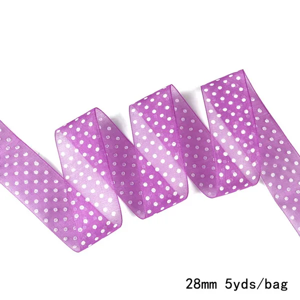 Purple 5 ярдов/партия, 28 мм, ширина, в горошек, органза, кружевные ленты, сделай сам, для упаковки, бант, одежда, Швейные аксессуары - Цвет: Purple