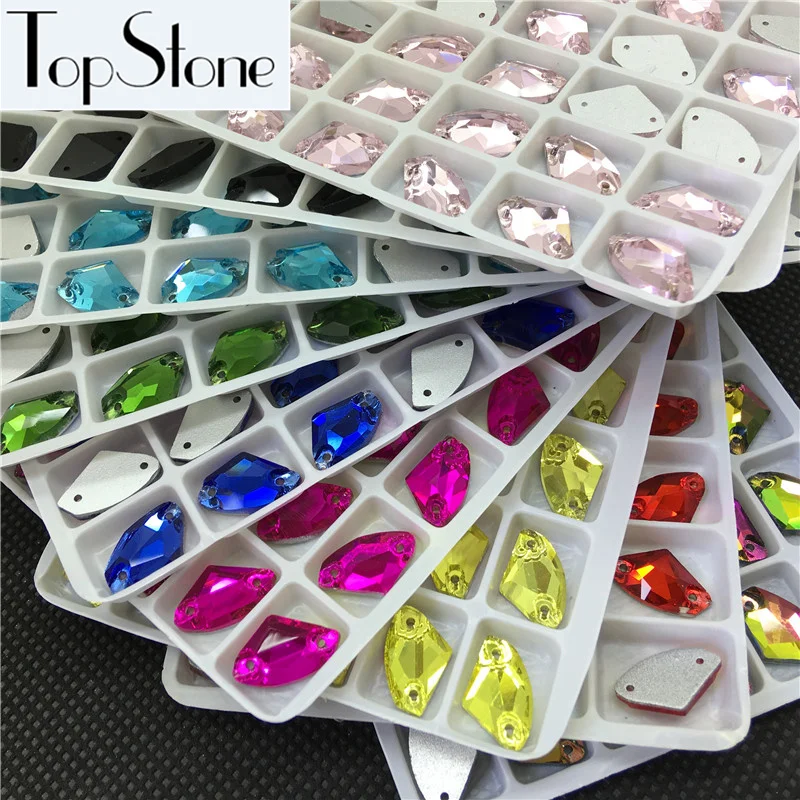 Разные размеры цветные стеклянные кристаллы форма AX пришивные стразы с плоской