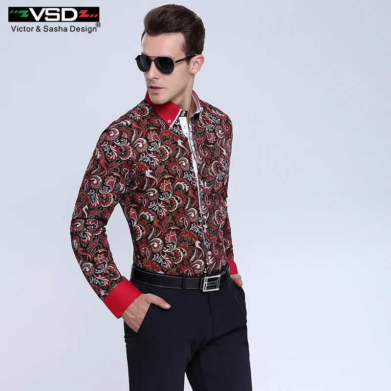 VSD Freeshipping Итальянский Slim Fit мужская цветочный печатные Рубашки Моды печати hombre