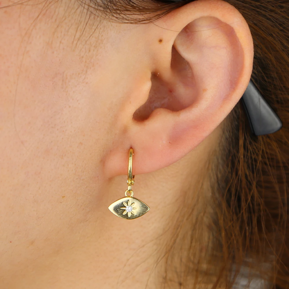 Wholesale factory price Gold filled geometric evil eye shape Engraved north star Simple fashion women lucky hoop charm earrings | Украшения