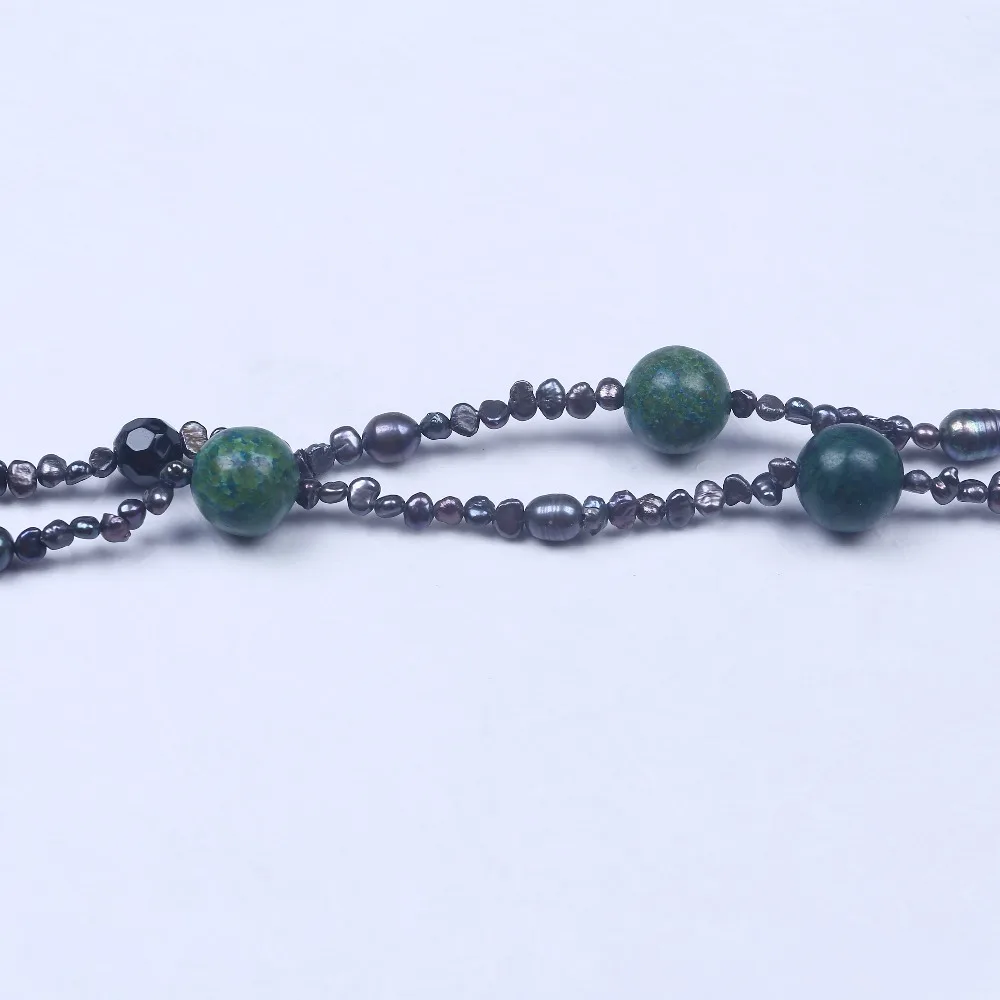 Ожерелье в стиле бохо из натурального барочного жемчуга и камня женское длинное