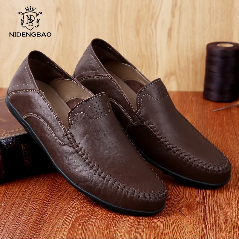 Peas Shoes Men Casual Genuine Leather Autumn Slip on Loafers Large Size 47 Man Footwear Light Flat Soft Lazy Shoe Zapatos Hombre | Обувь