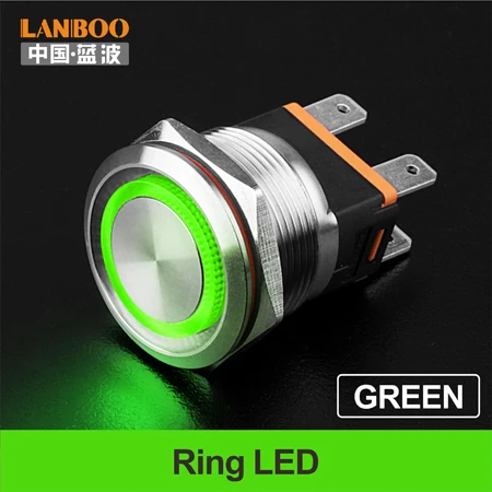Green LED Ring LANBOO 25 мм 15A высокая сила тока Водонепроницаемая фиксация мгновенный DIY анодного окисления черный кнопочный переключатель с люминесцентным светодиодный - Цвет: Green LED Ring