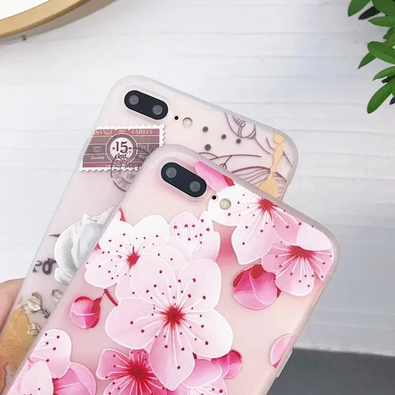 Relief Refreshing Flowers Birds Butterfly Stamp Pattern Soft Phone Case Back Cover For iPhone XR XS MAX 5s 6s Plus 8 7 Capa |