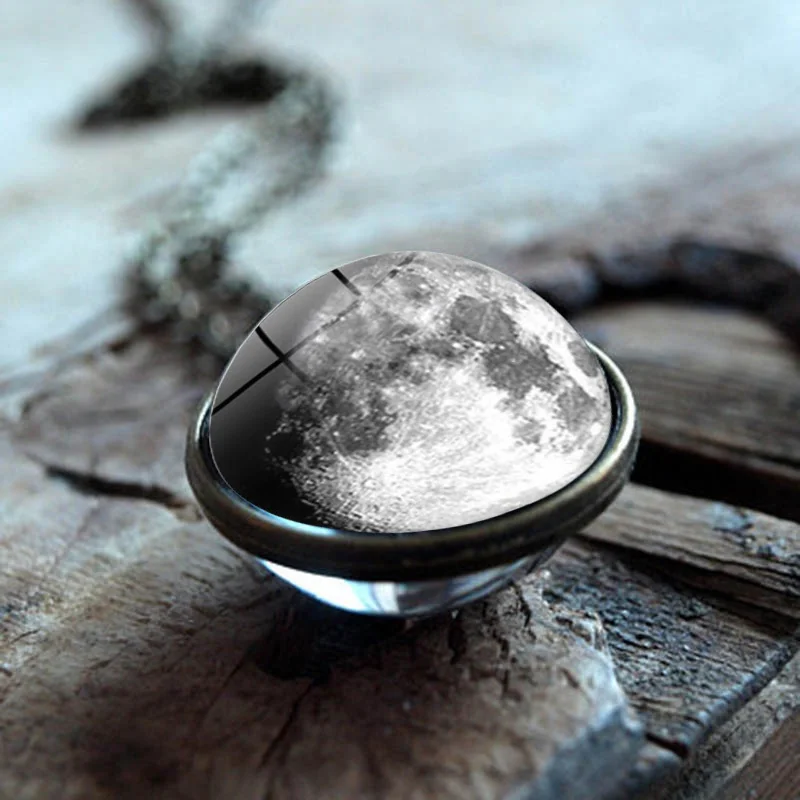 Женская мода галактика серая луна двухсторонний стеклянный шар подвеска цепочка