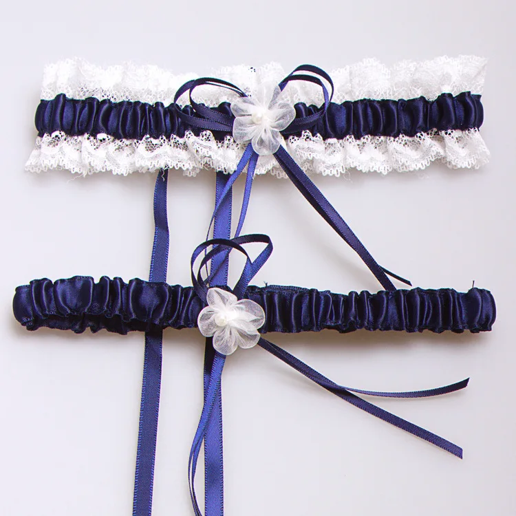 Сексуальные женские подвязки кружевные с жемчугом и цветочным бантом свадебные
